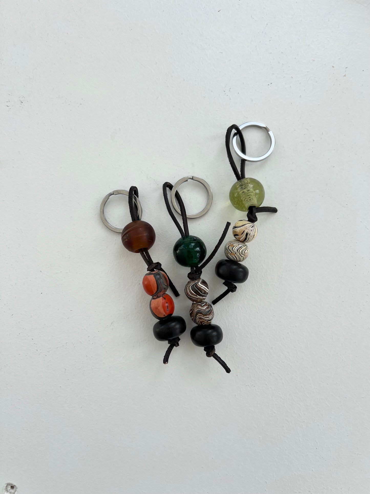 Leather and Vintage Bead Keyrings