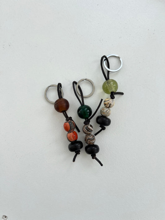 Leather and Vintage Bead Keyrings