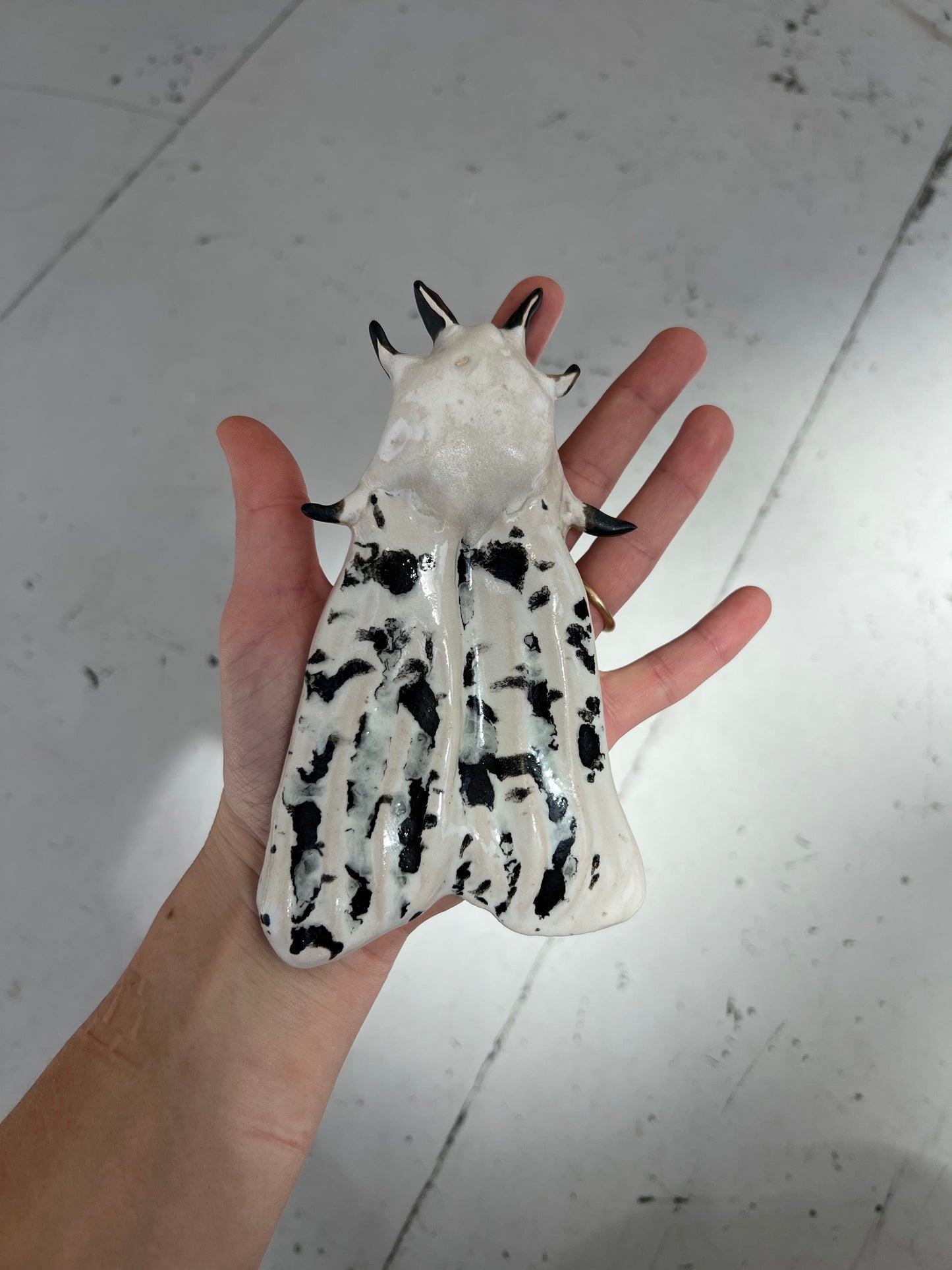 White Ermine Ceramic Moth
