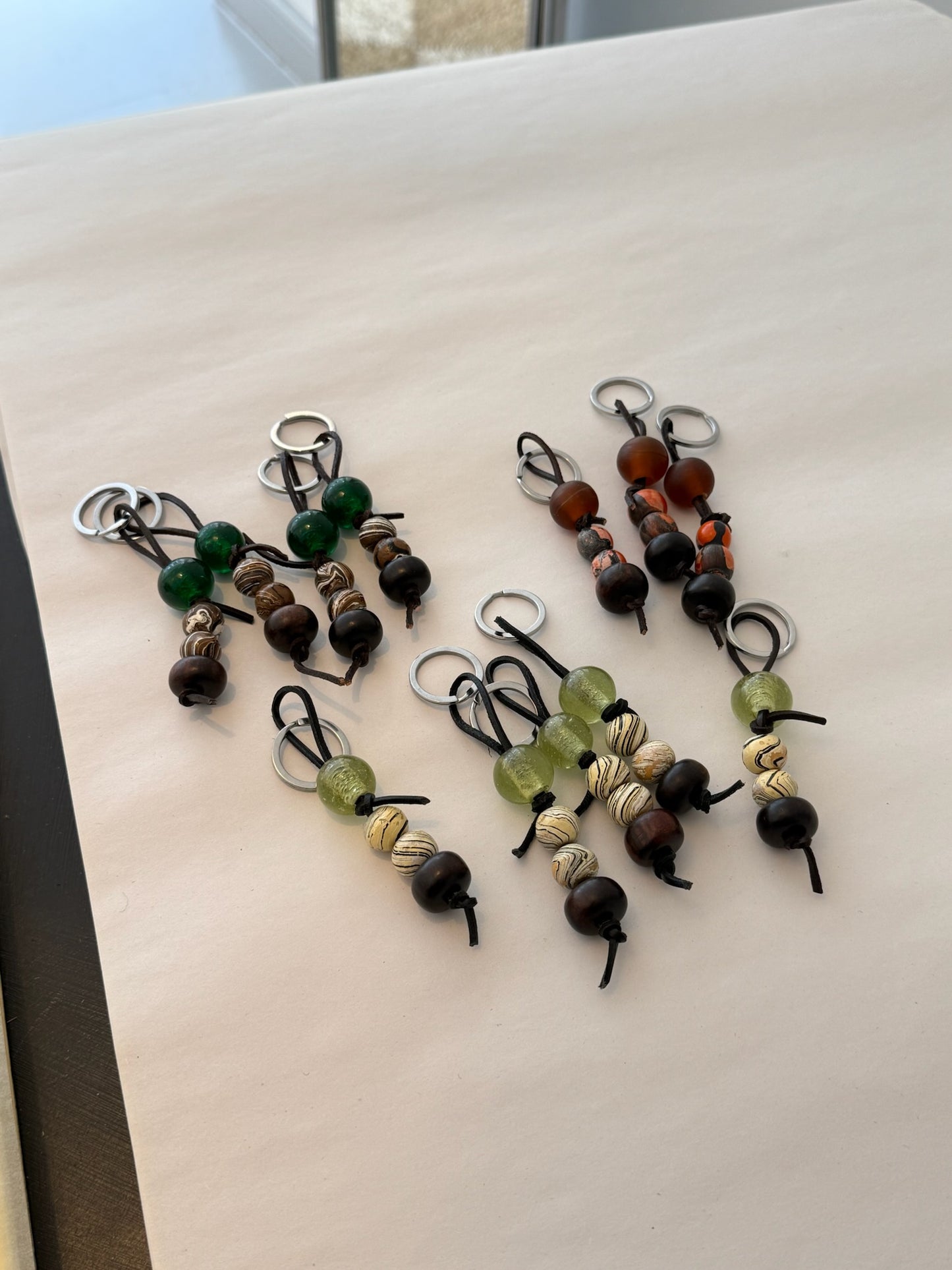 Leather and Vintage Bead Keyrings