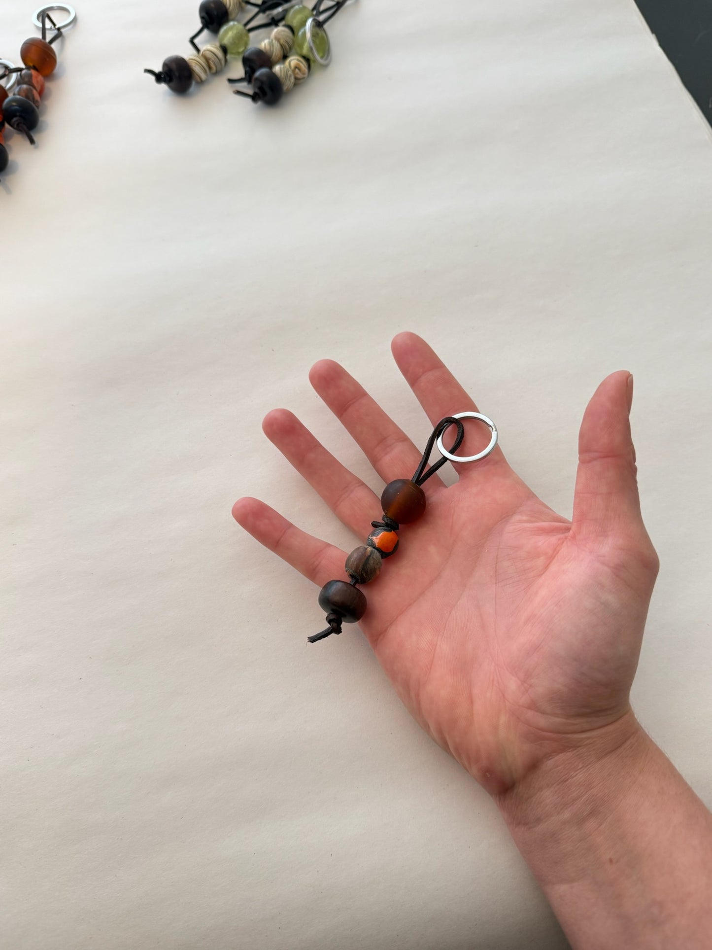 Leather and Vintage Bead Keyrings